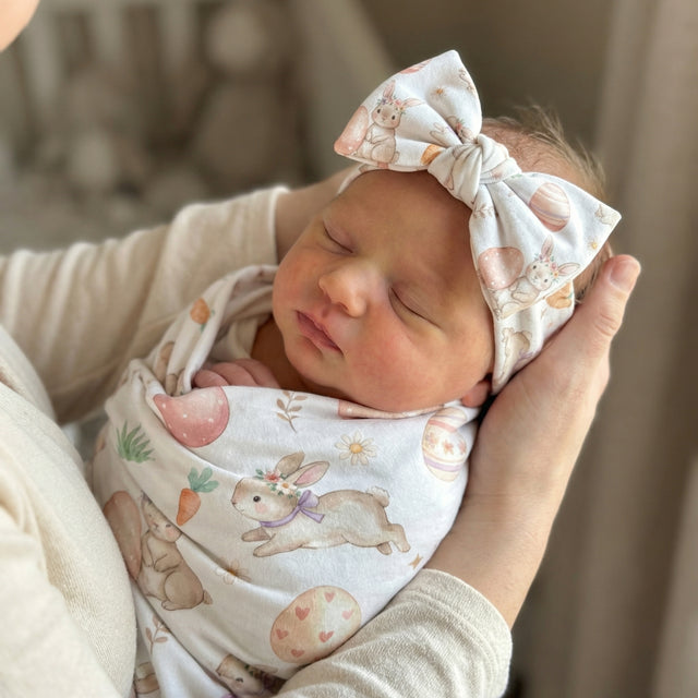 Personalized Bow Headband in Pink Easter Eggs