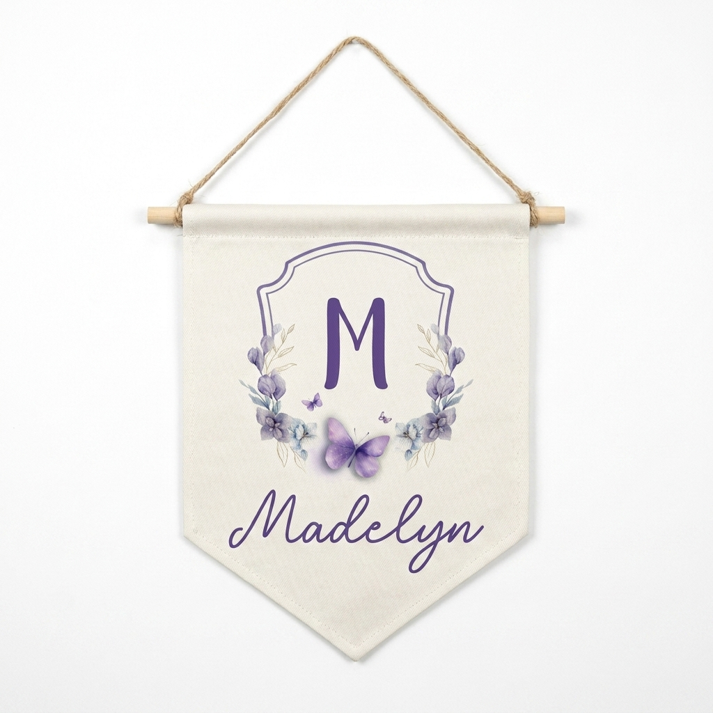 Personalized Shield Pennants in Purple Butterfly