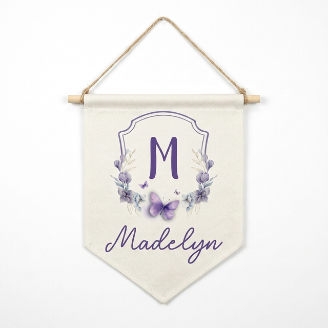 Personalized Shield Pennants in Purple Butterfly