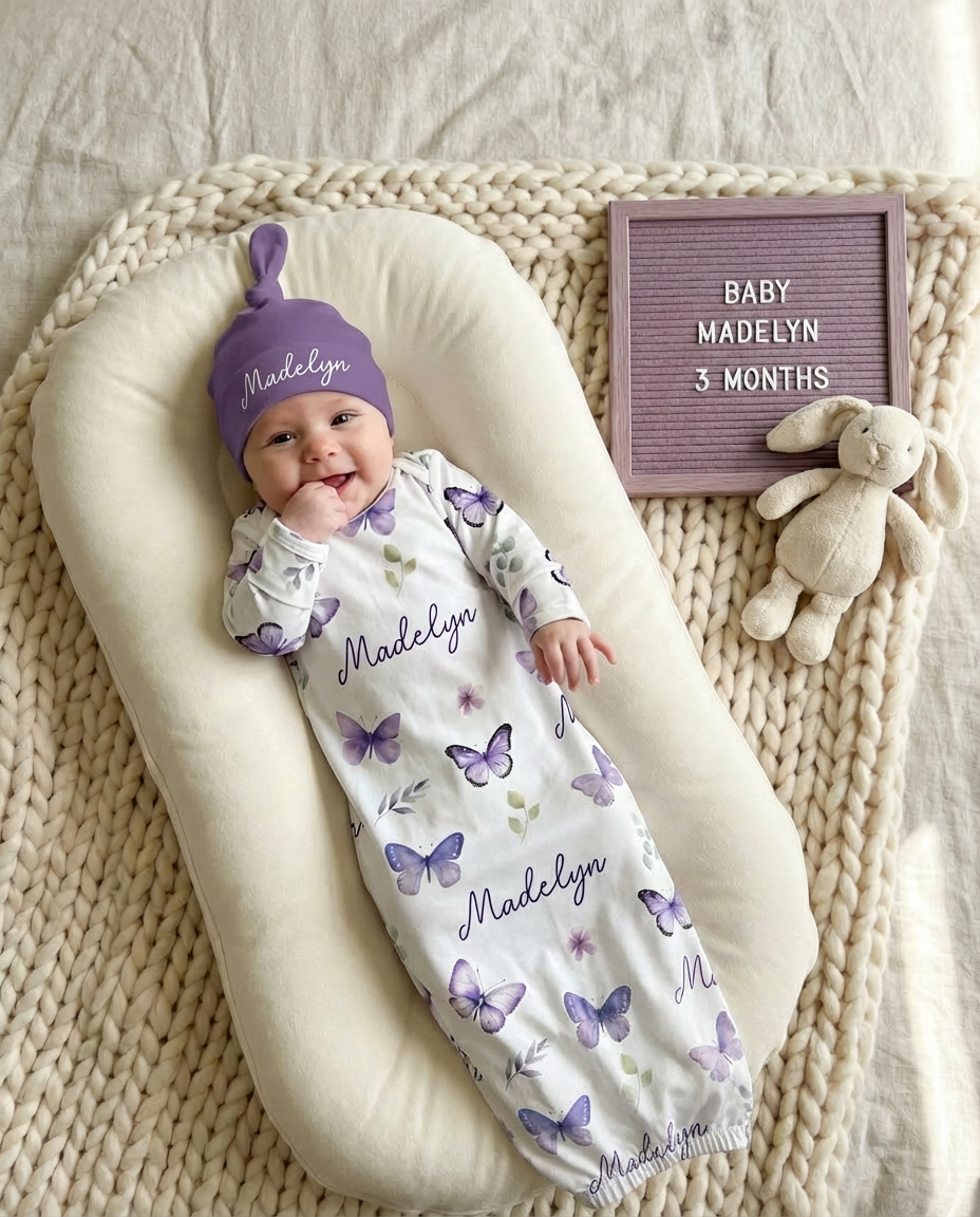 Purple Butterfly Personalized Newborn Sleep Gown