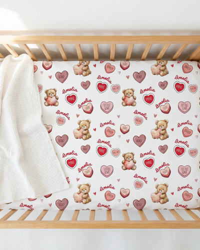 Personalized Crib Sheet in Red Sweet Heart