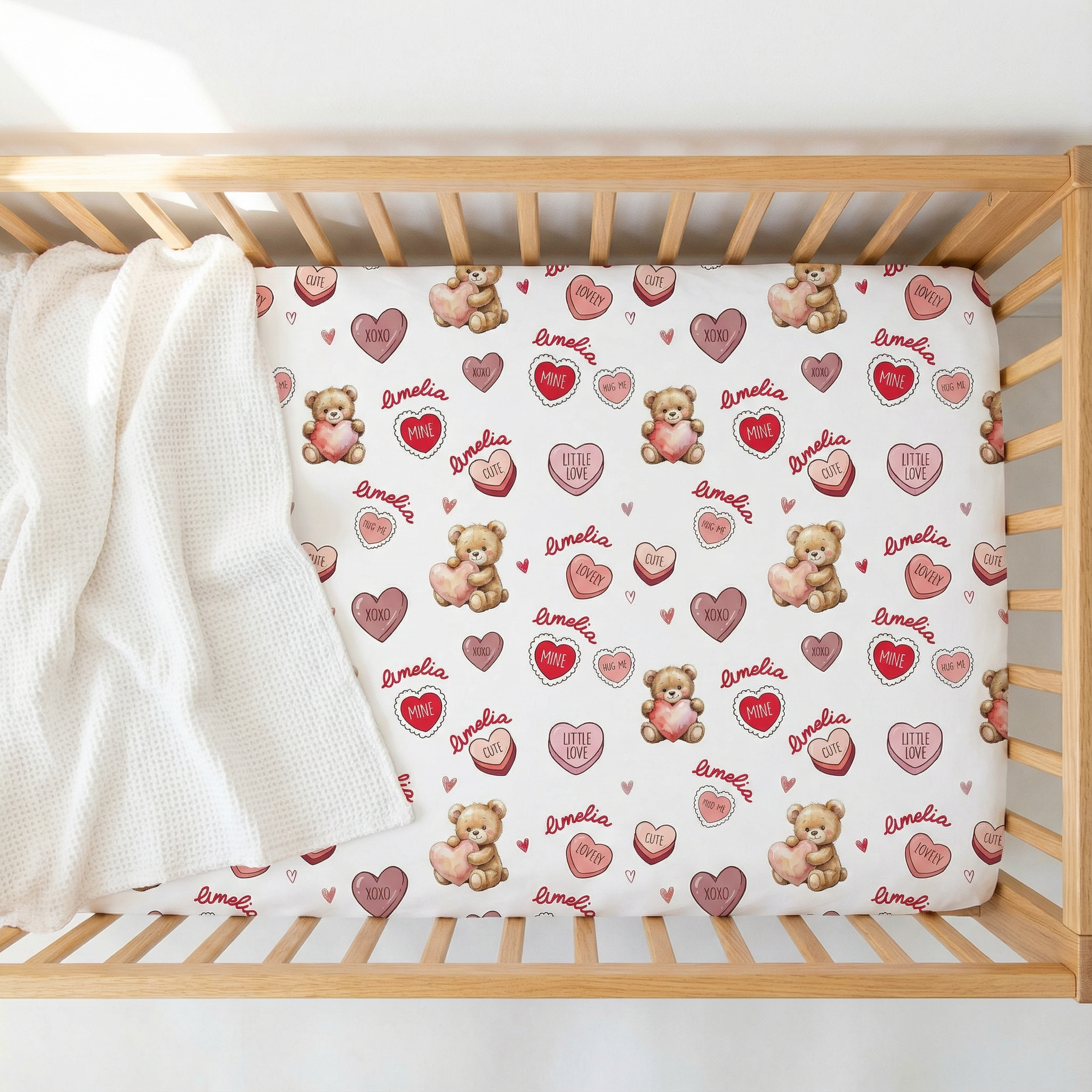 Personalized Crib Sheet in Red Sweet Heart