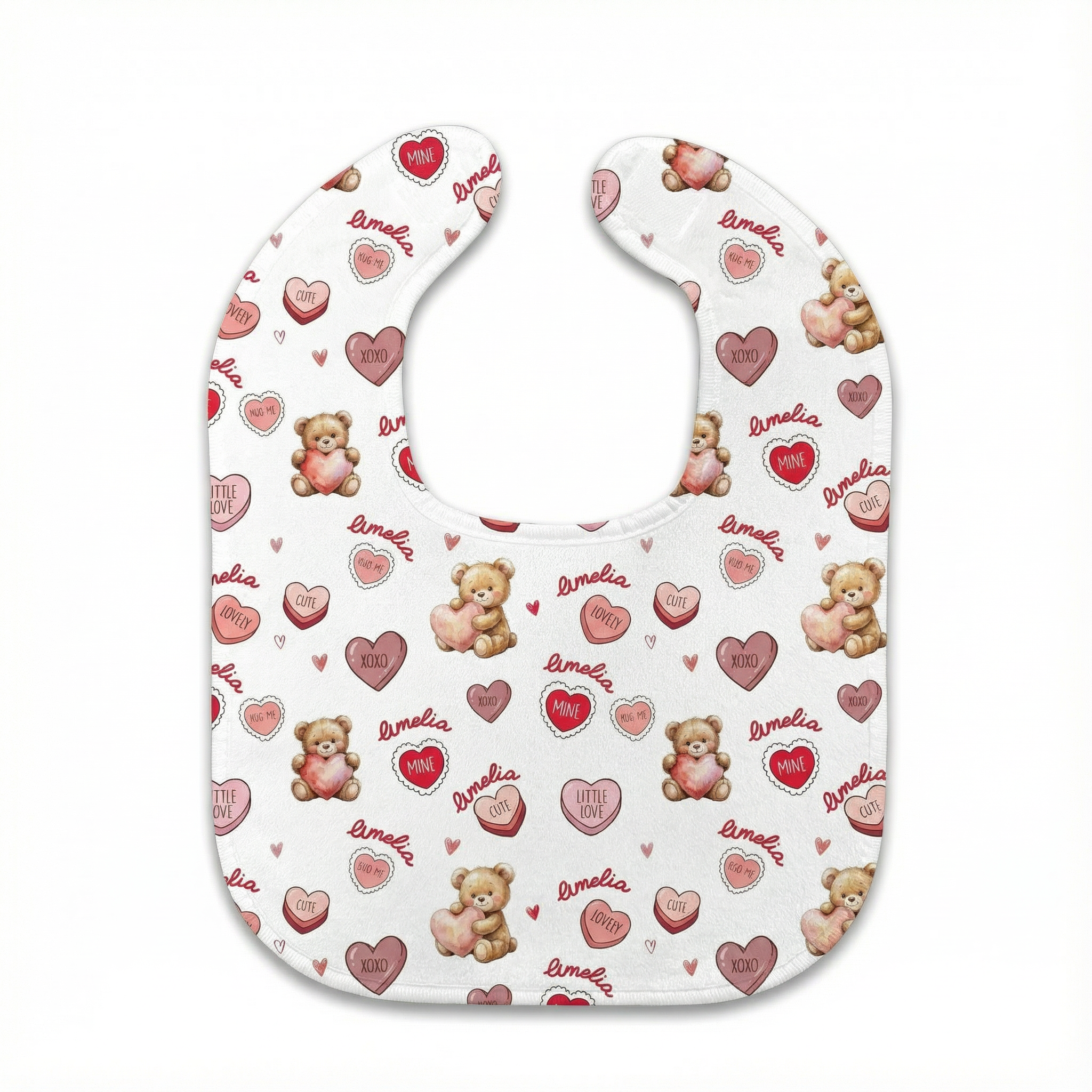 Personalized Bib and Burp Cloths Set in Red Sweet Heart