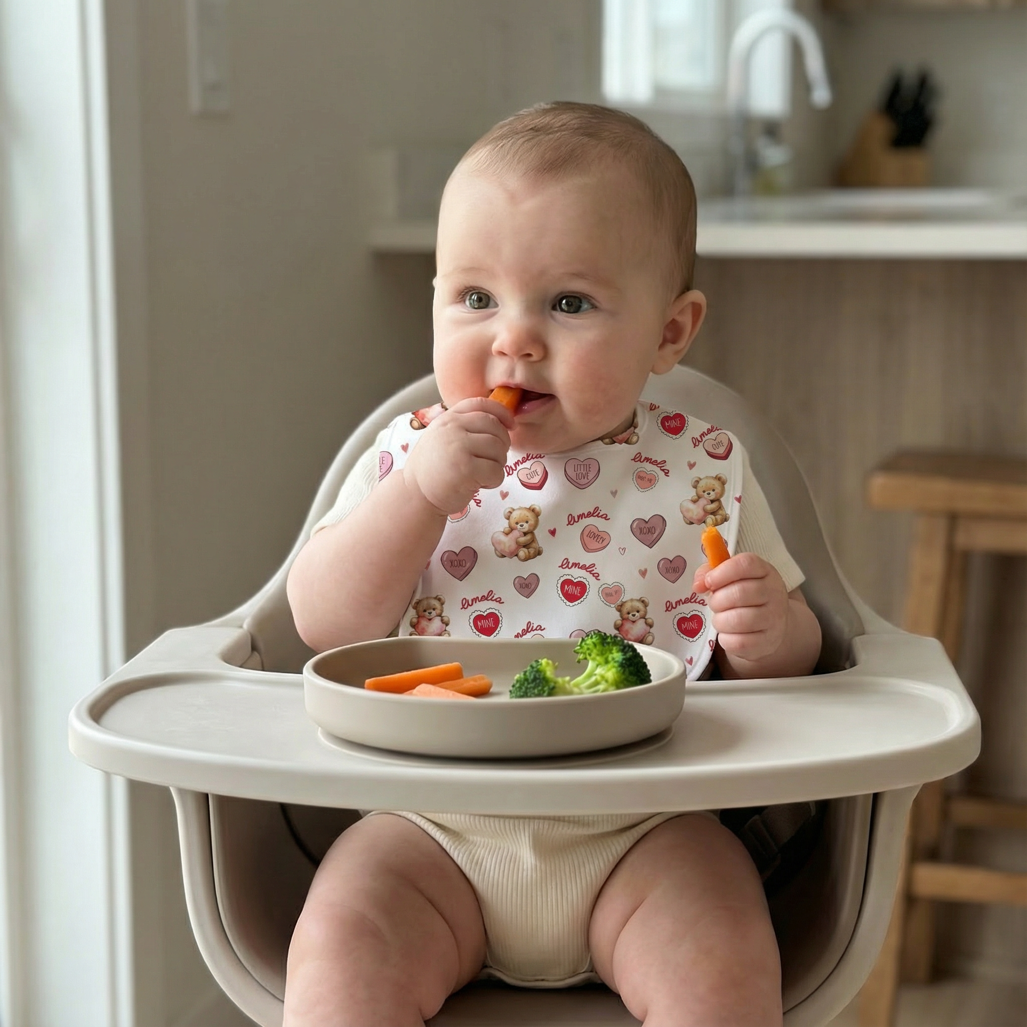 Personalized Bib and Burp Cloths Set in Red Sweet Heart