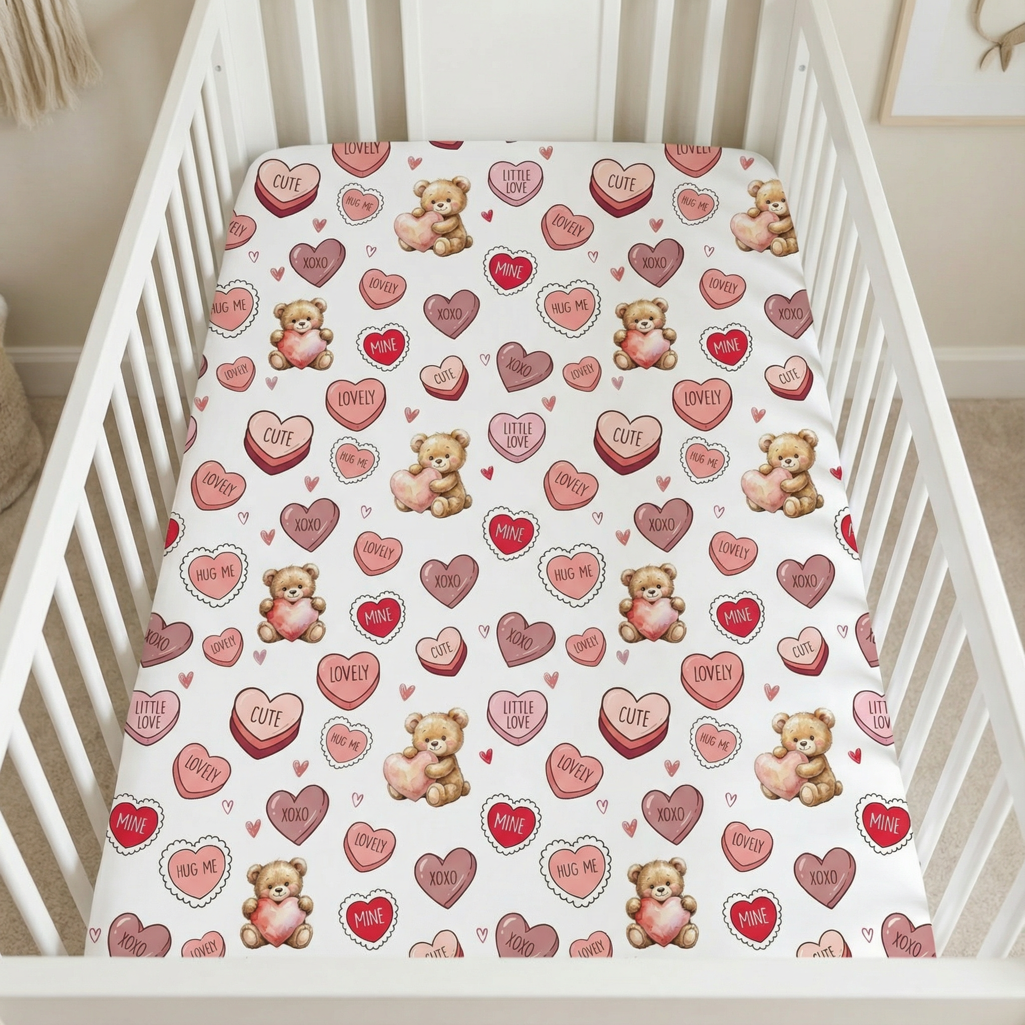 Crib Sheet in Red Sweet Heart