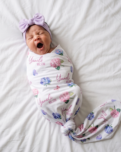 Personalized Swaddle in Purple Hydrangea