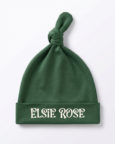Personalized Knotted Hat in Dark Green