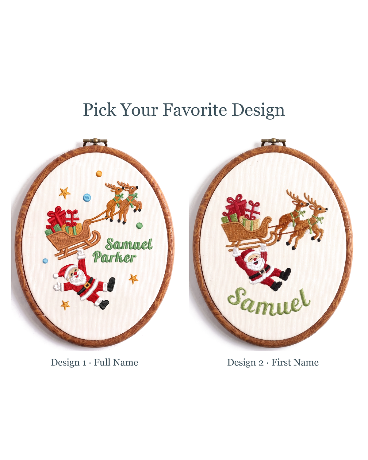 Pick your favorite design: full name or first name embroidered hoop sign