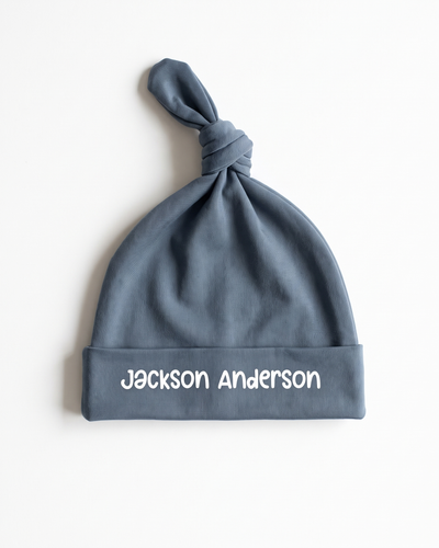 Personalized Knotted Hat in Storm Blue