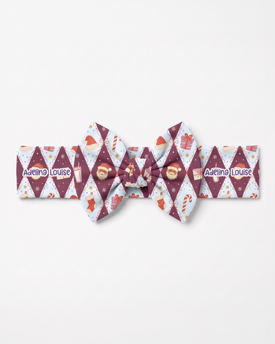 Personalized Bow Headband in Dear Santa Pink