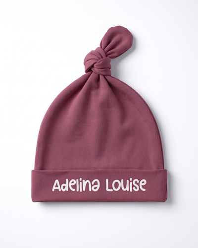 Personalized Knotted Hat in Plum