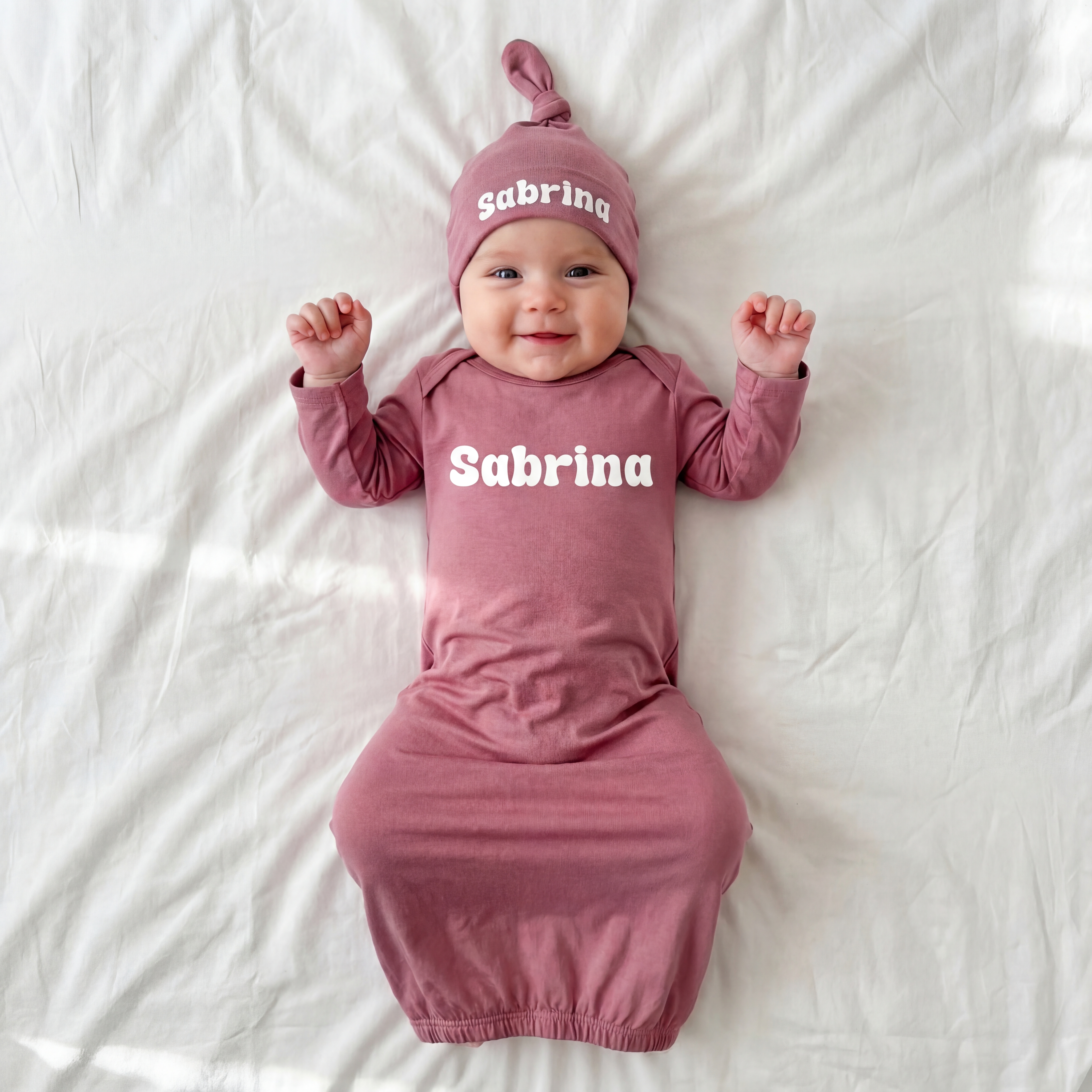 Personalized Sleep Gown Bubble Font in Rosewood
