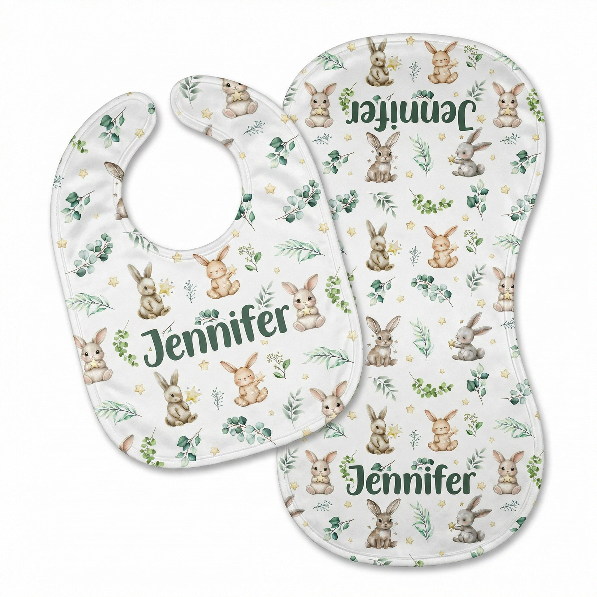 Personalized Bib and Burp Cloths in Bunny Garden
