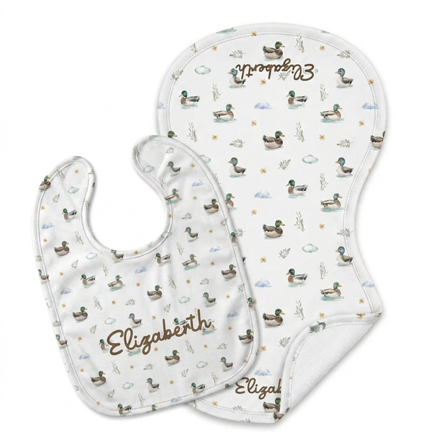 Personalized Bib and Burp Cloths in Mallard