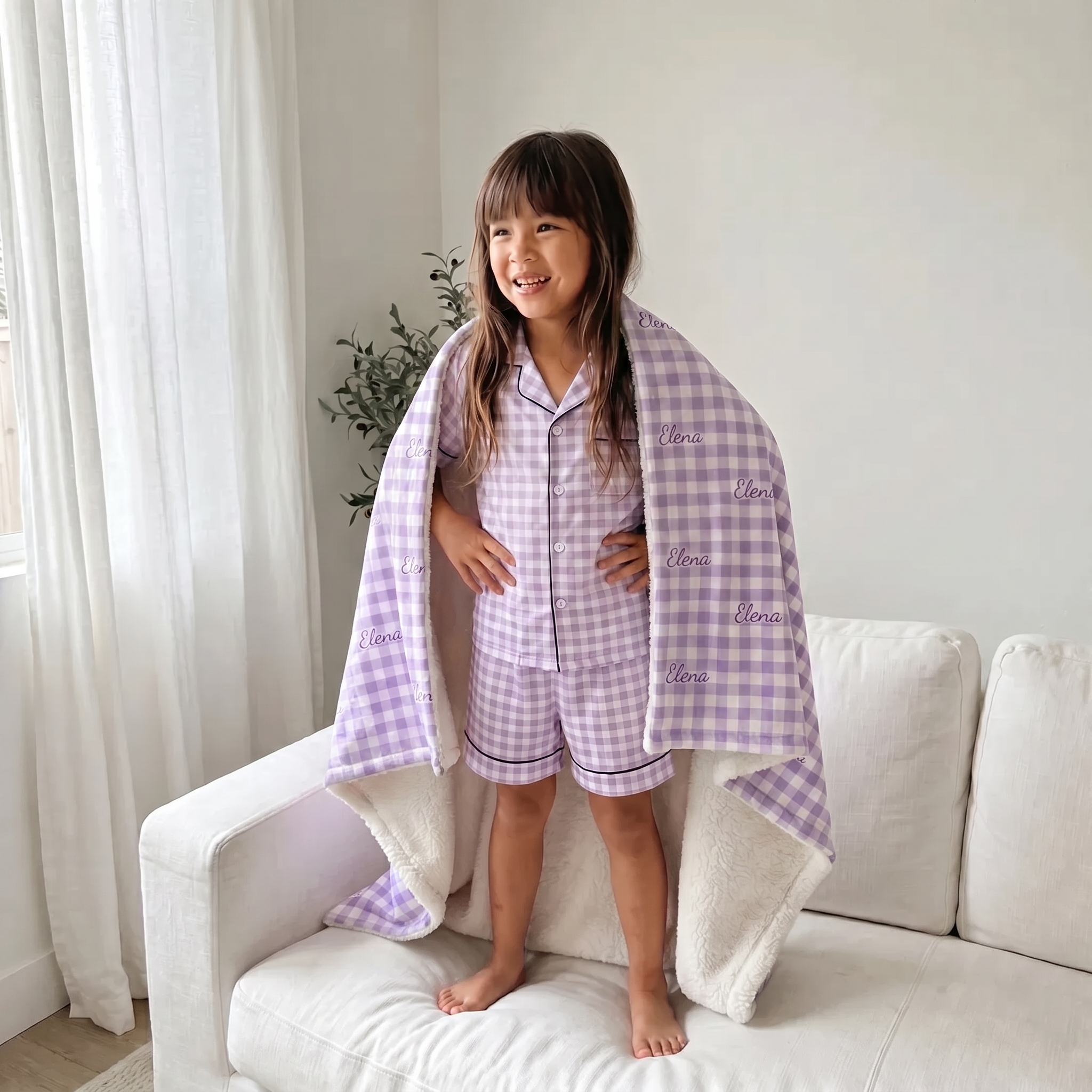 Personalized Blanket in Lilac Gingham