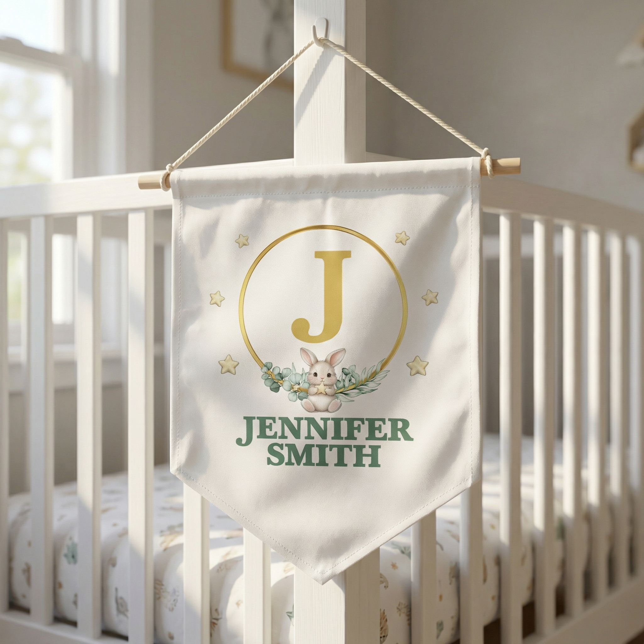 Personalized Pennant in Bunny Garden