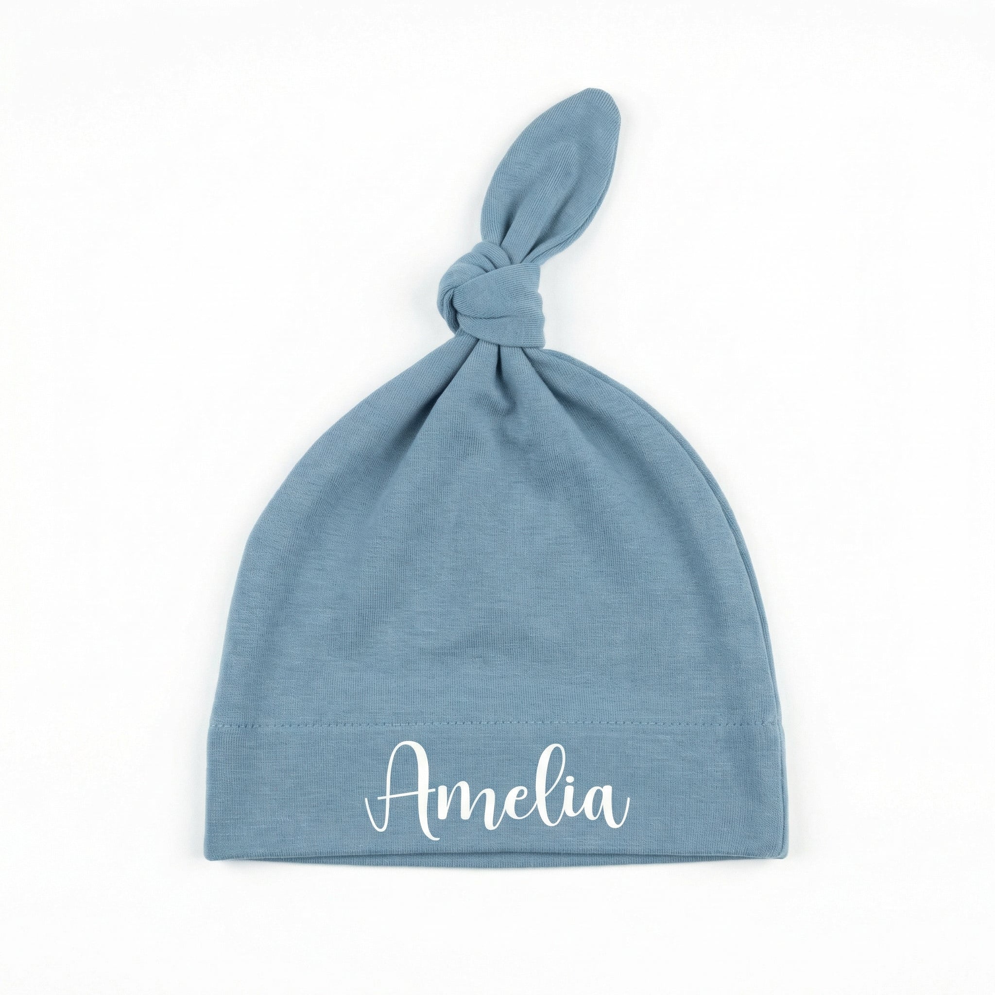 Personalized Knotted Hat in Misty Blue
