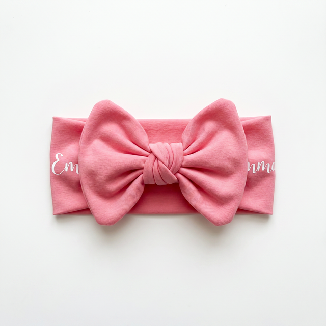 Personalized Bow Headband in Rose Pink