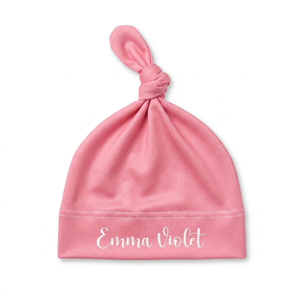 Personalized Knotted Hat in Rose Pink