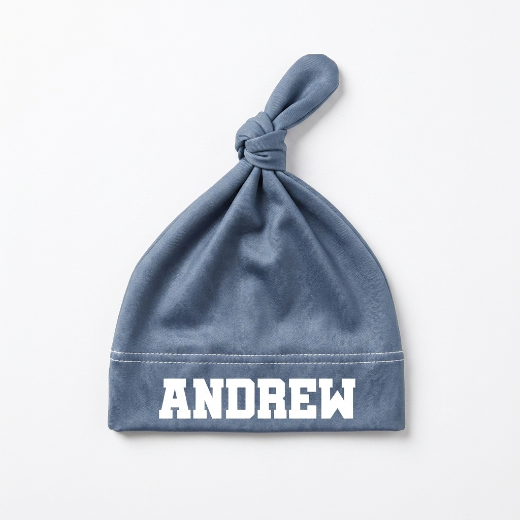 Personalized Knotted Hat in Smoke Blue