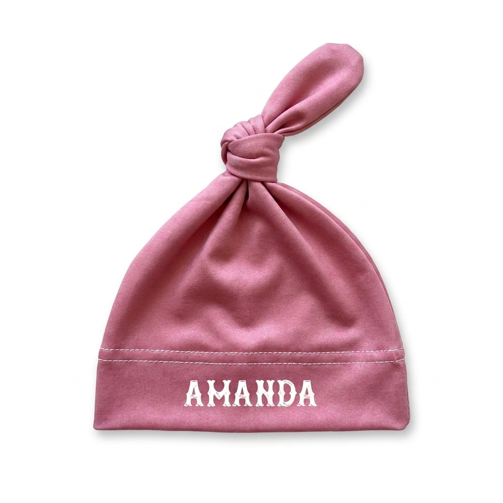 Personalized Knotted Hat in Berry Pink
