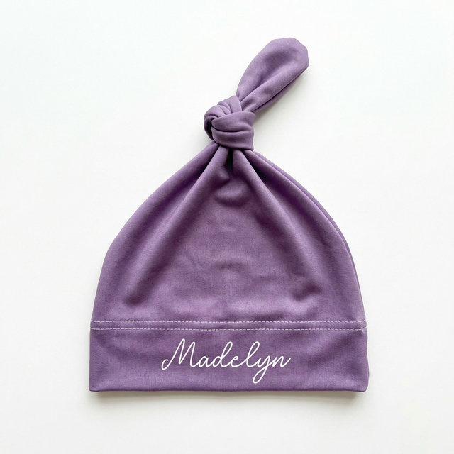 Personalized Knotted Hat in Purple