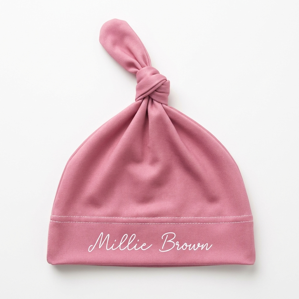 Personalized Knotted Hat in Mauve Pink