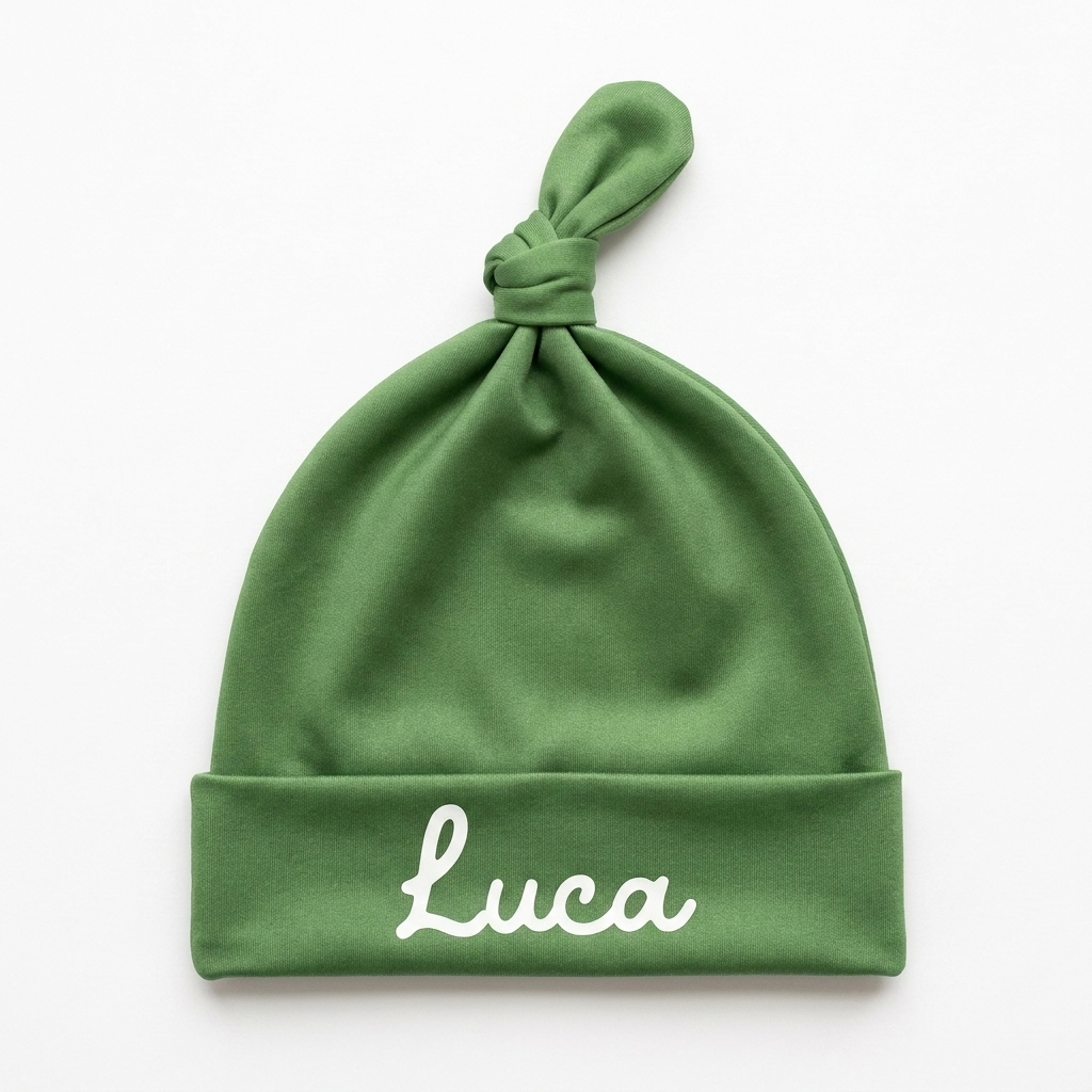 Personalized Knotted Hat in Green