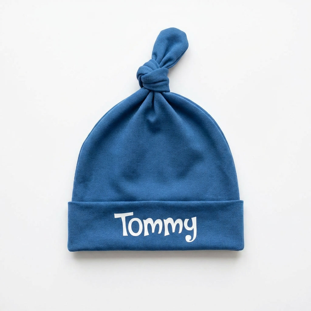 Personalized Knotted Hat in Ocean Blue