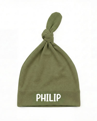Personalized Knotted Hat in Olive