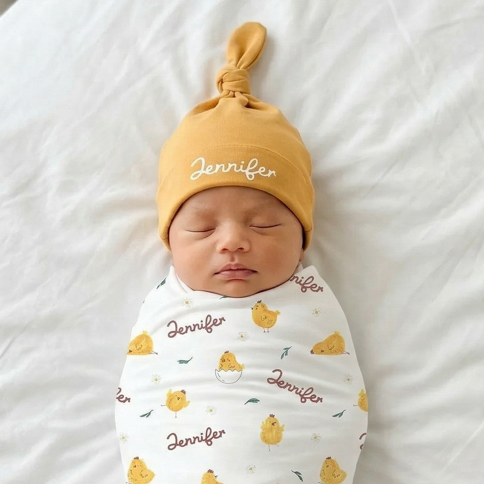 Personalized Knotted Hat in Lemon