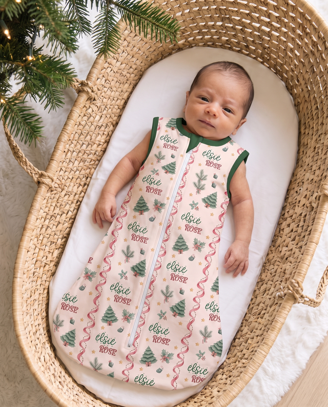 Personalized sleep bag in Sweetly Trimmed Christmas print