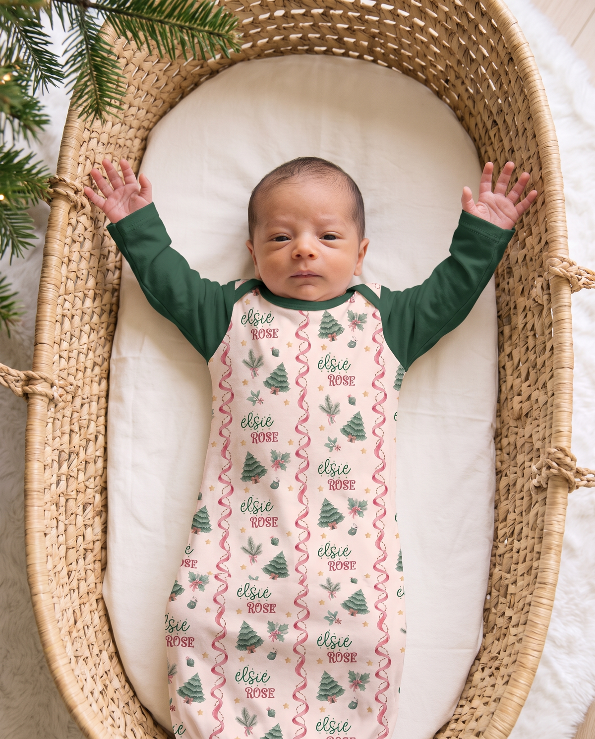 Baby wearing the Sweetly Trimmed sleep gown