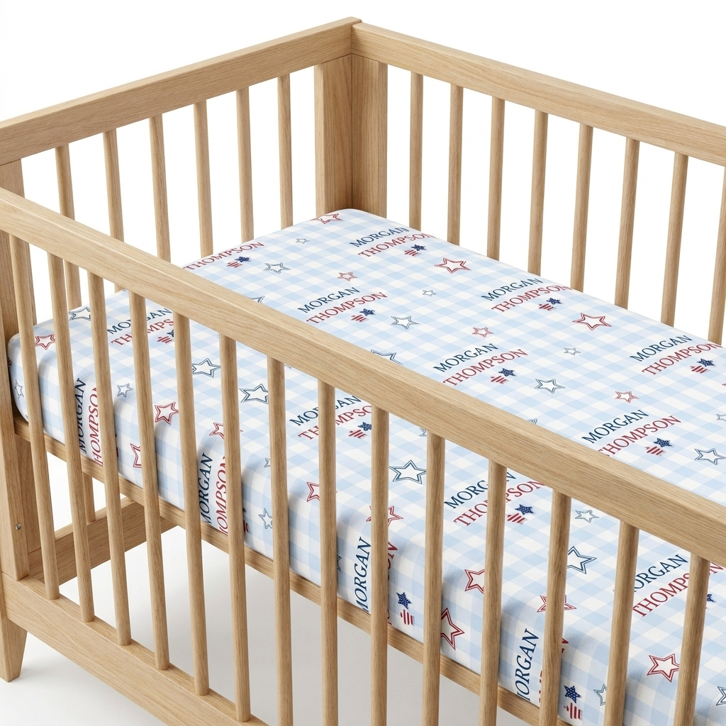 Personalized Crib Sheet in Star-Spangled Sky