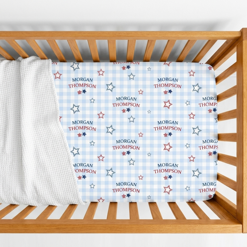 Personalized Crib Sheet in Star-Spangled Sky
