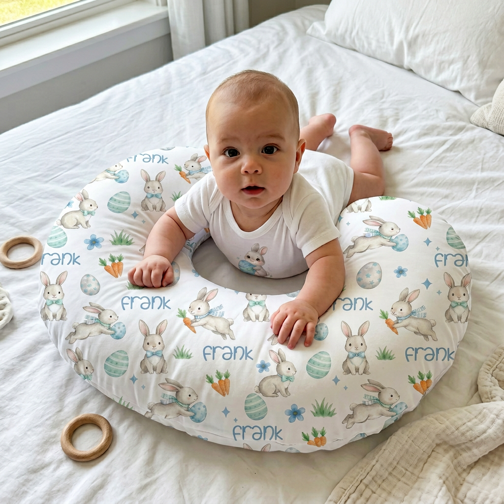 Personalized Nursing Pillow Cover in Blue Easter Eggs