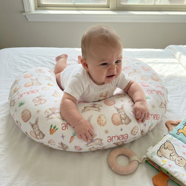 Personalized Nursing Pillow Cover in Pink Easter Eggs