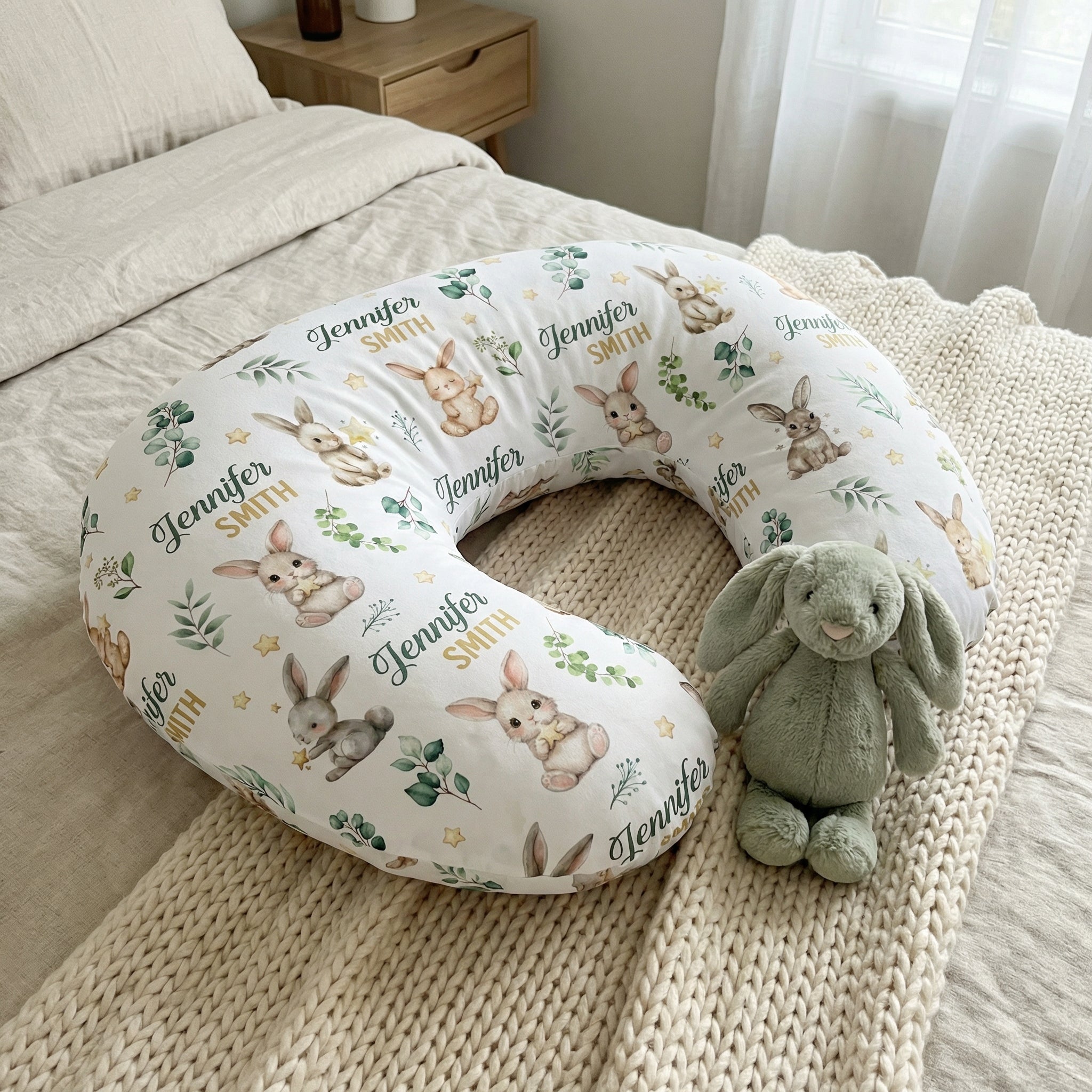 Personalized Nursing Pillow in Bunny Garden
