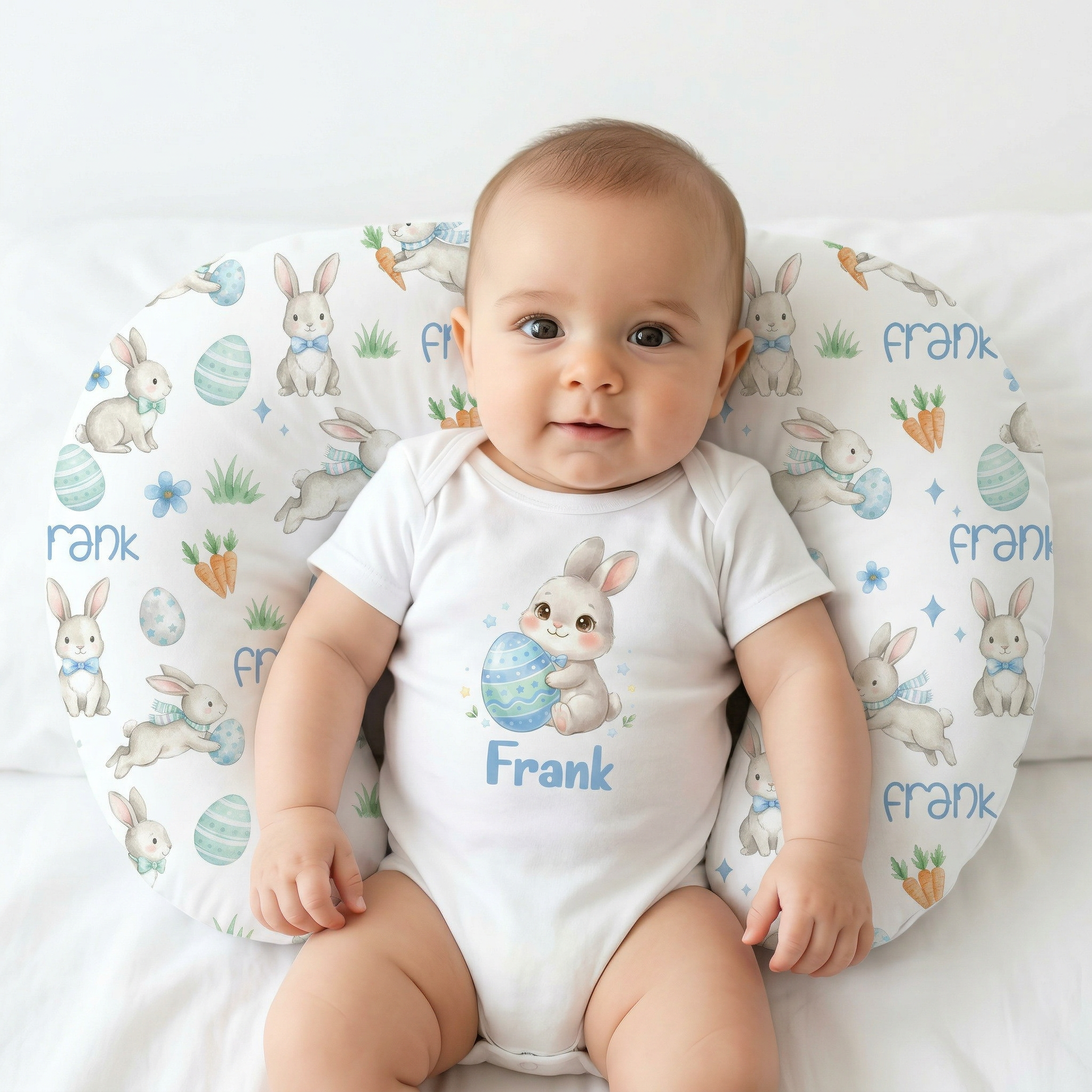 Personalized Nursing Pillow Cover in Blue Easter Eggs
