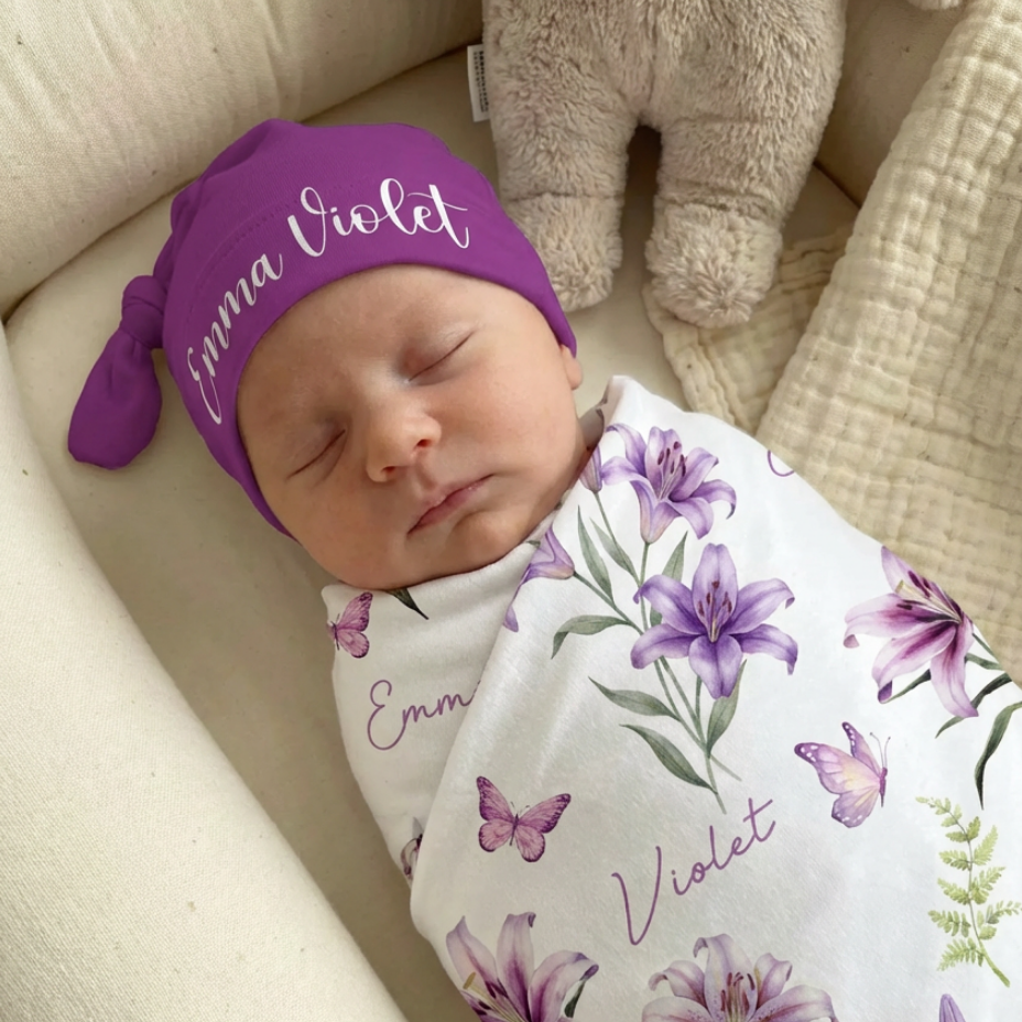 Personalized Knotted Hat in Violet