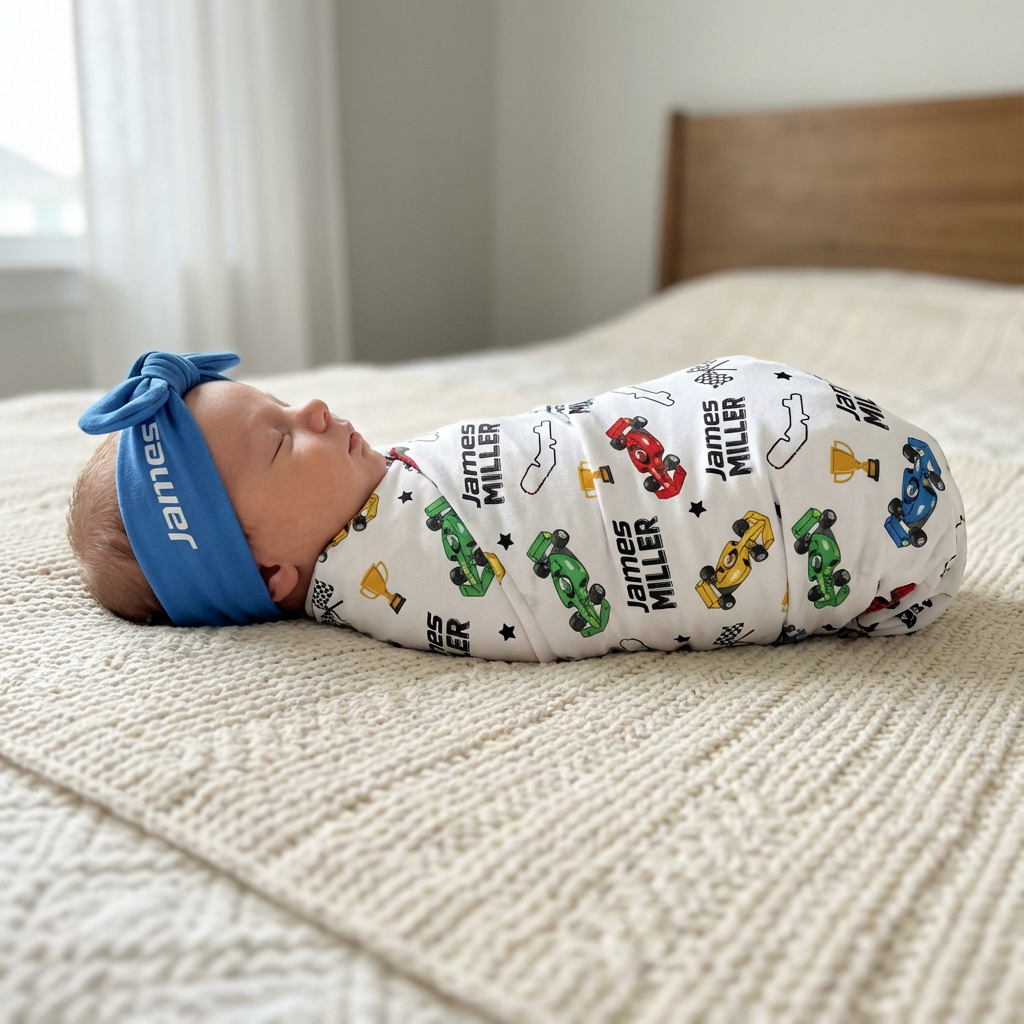 Personalized Swaddle in Pit Crew