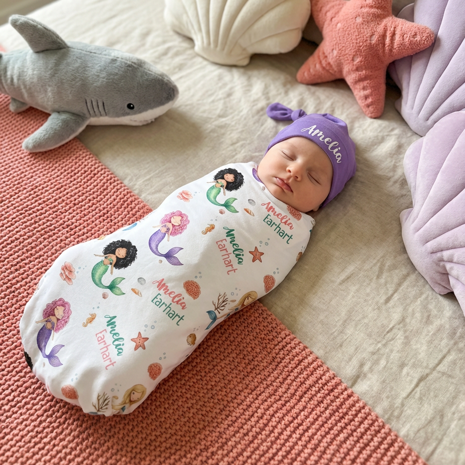 Personalized Swaddle Blanket in Little Mermaid