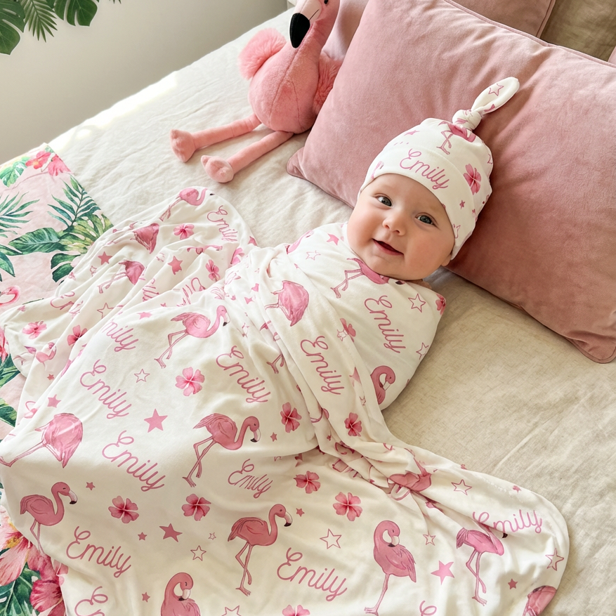 Personalized Flamingo Swaddle Blanket