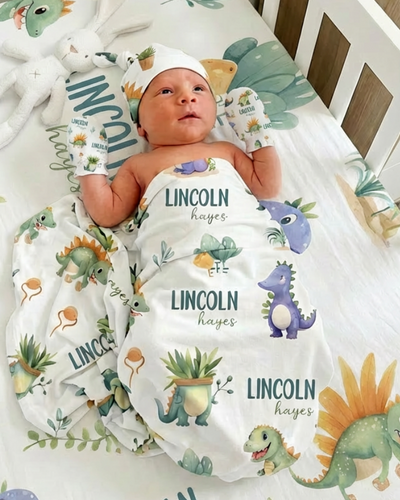 Personalized Swaddle in Dinosaur Boy