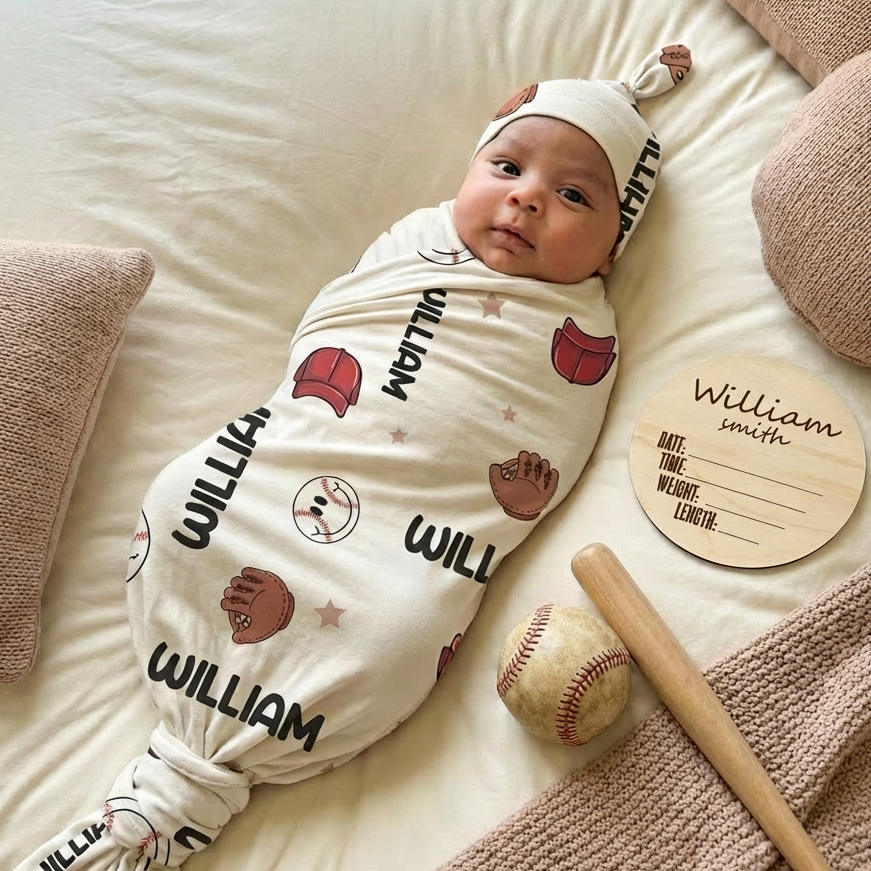 Personalized Swaddle in Baseball