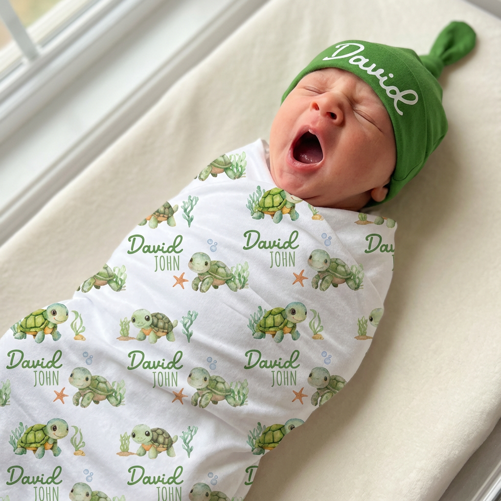 Personalized Swaddle in Sea Turtle