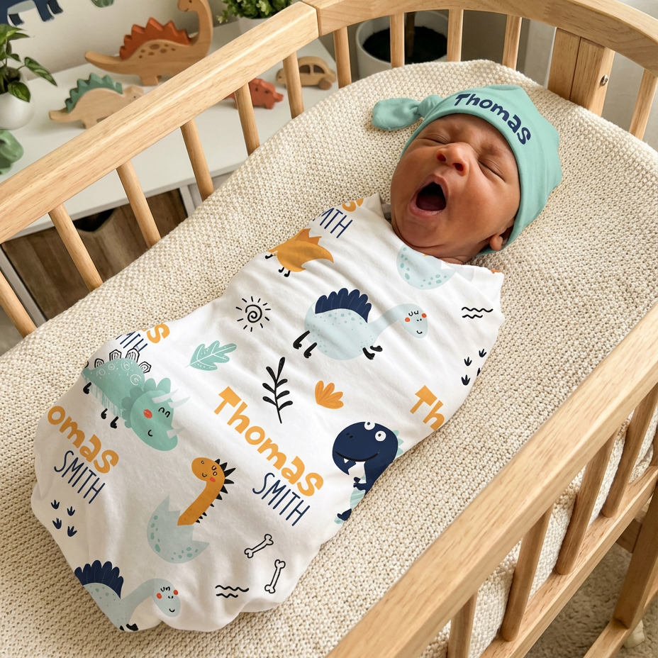 Personalized Swaddle in Cute Dinosaur