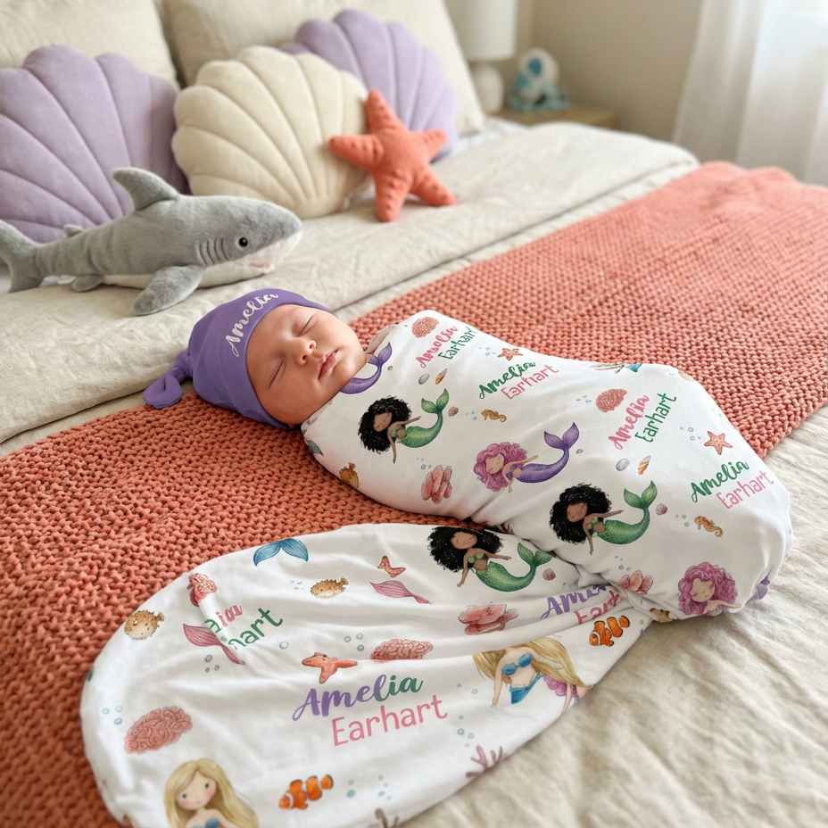 Personalized Swaddle in Little Mermaid