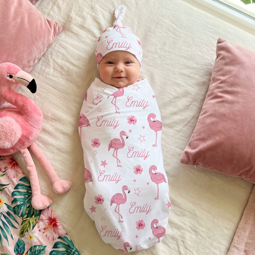 Personalized Swaddle in Flamingo
