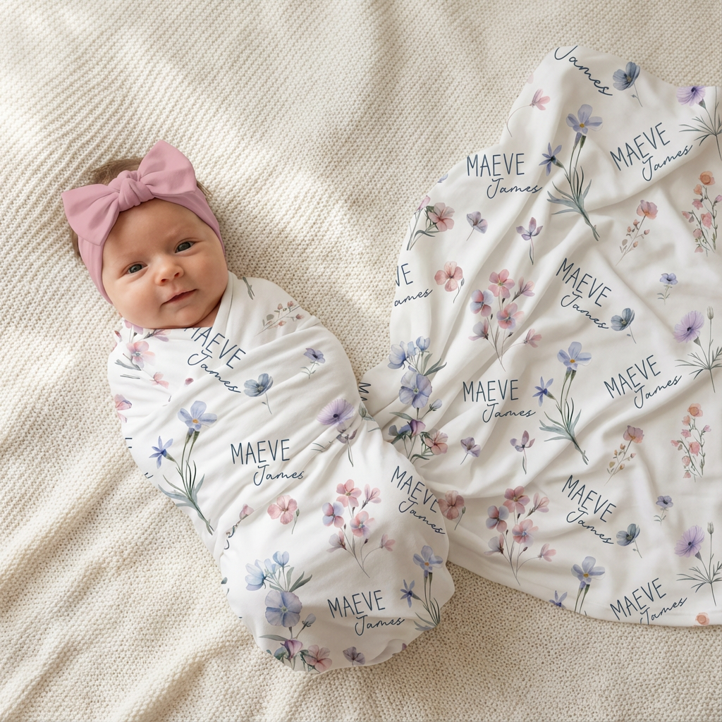 Personalized Swaddle in Pretty Wildflower